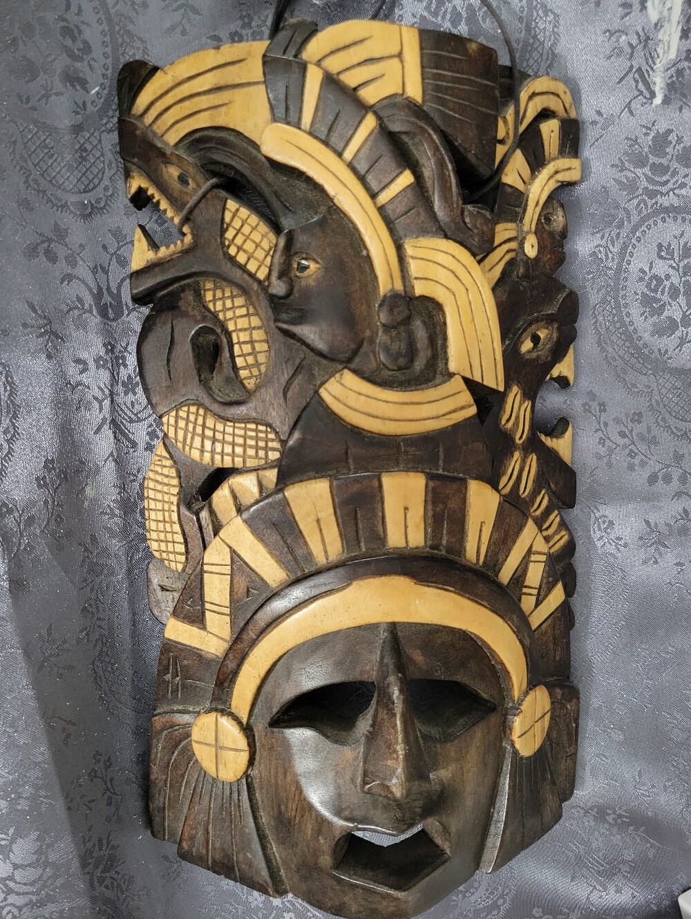 Hand-Carved Wooden Tribal Mask Wall Art